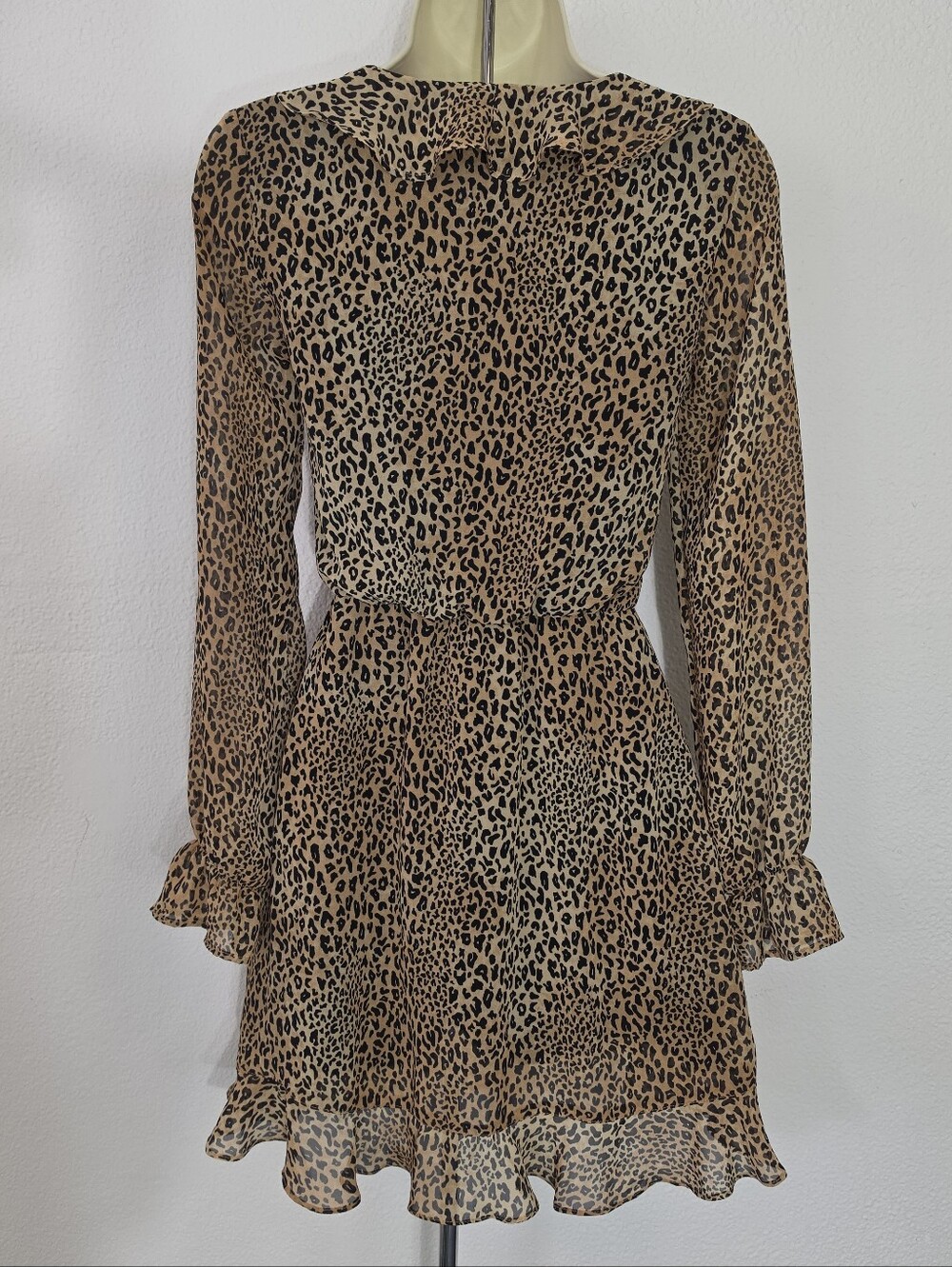H&M Divided Leopard Print Ruffle Detail Wrap Mini Dress Brown Size O - Picture 15 of 17